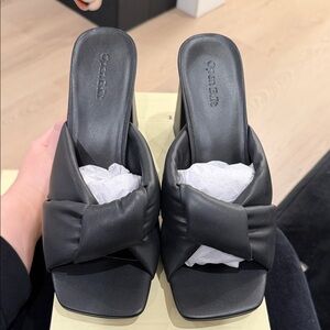 Open Edit Black Women's Mules with Bow Detail